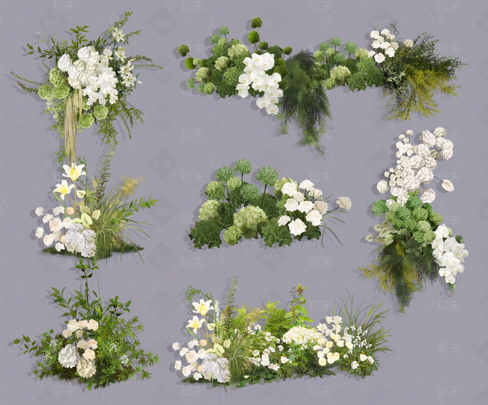 森系白绿色自然花艺贴图下载【ID:1146647271】