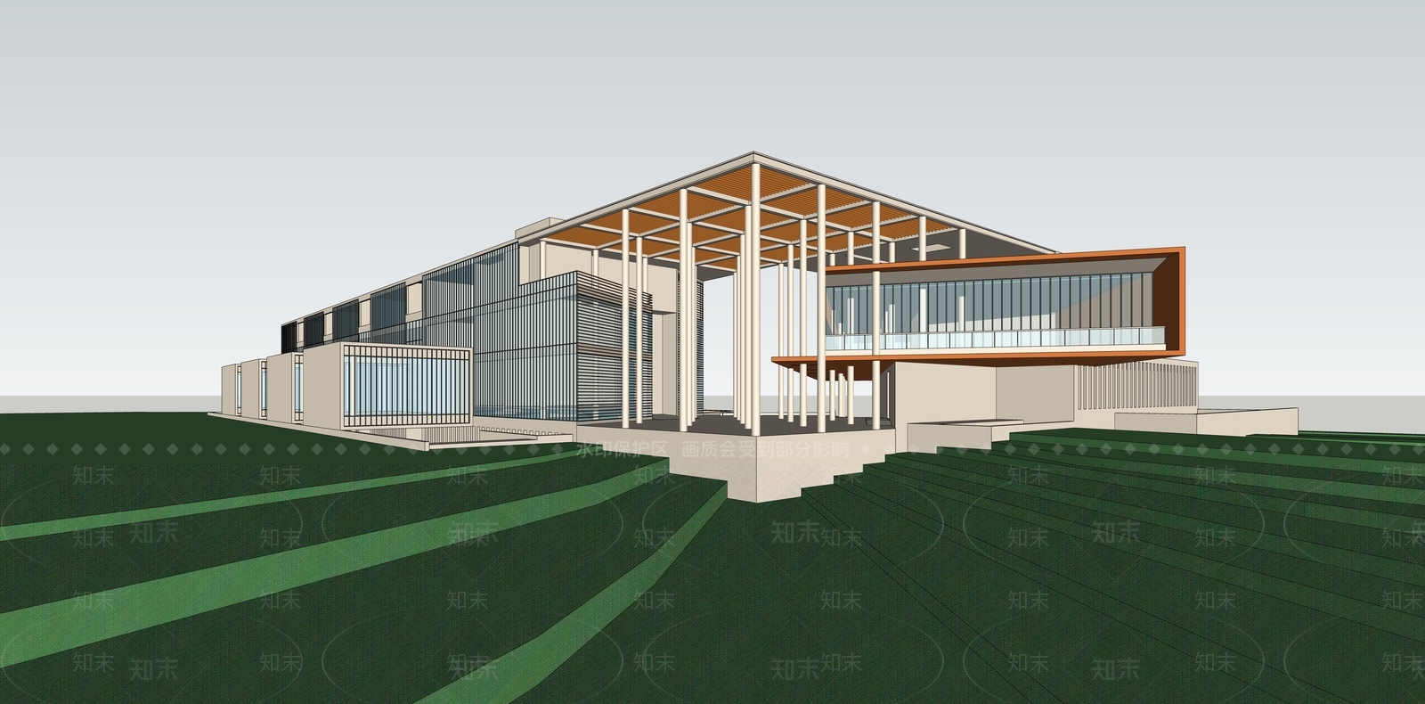 现代图书馆建筑SU模型下载【ID:1146649997】
