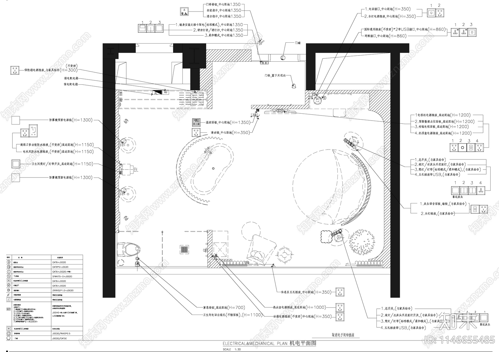 五星级酒店豪华特色套房室内精装修cad施工图下载【ID:1146655485】