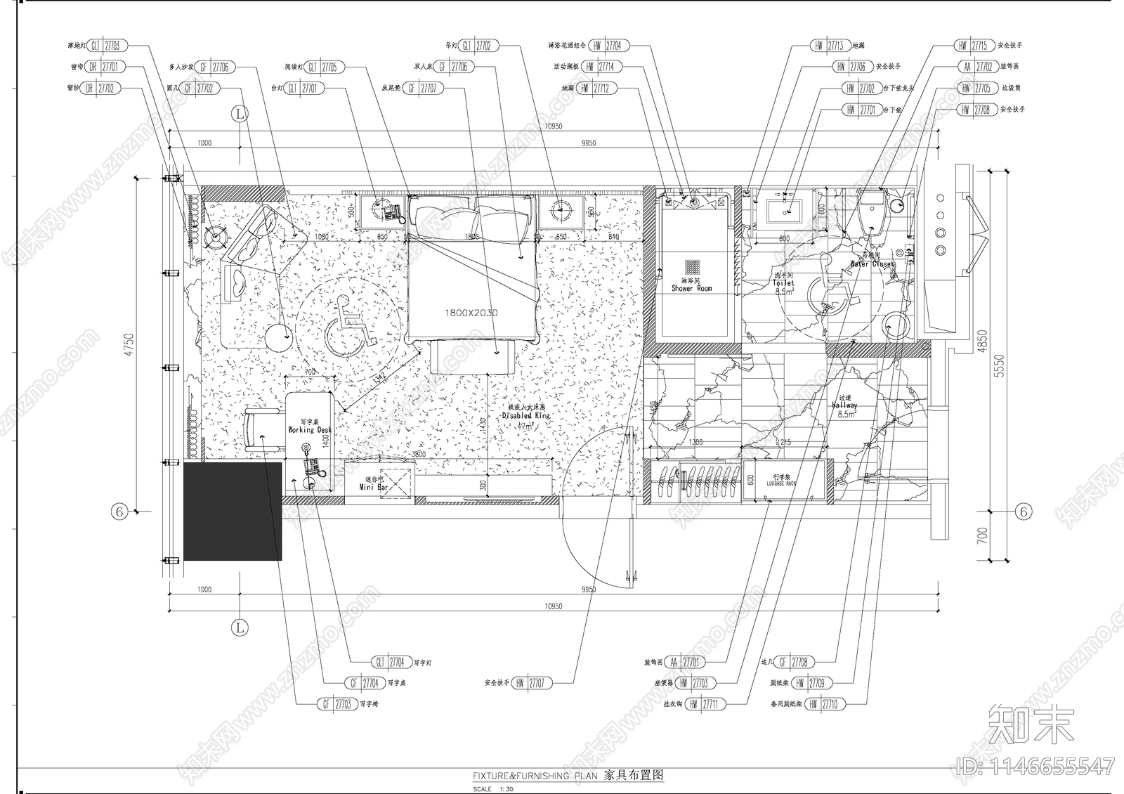 五星级酒店客房室内精装修cad施工图下载【ID:1146655547】