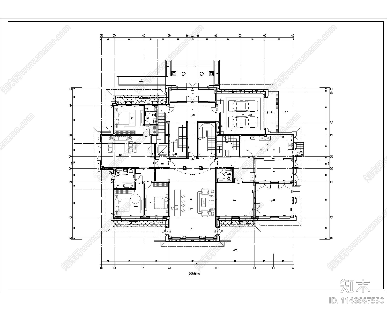 三层欧式别墅建筑cad施工图下载【ID:1146667550】