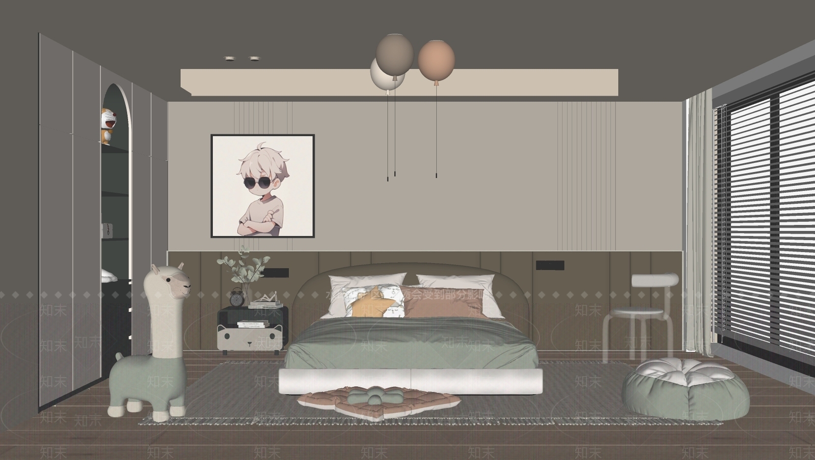 现代通用儿童房SU模型下载【ID:1146669133】
