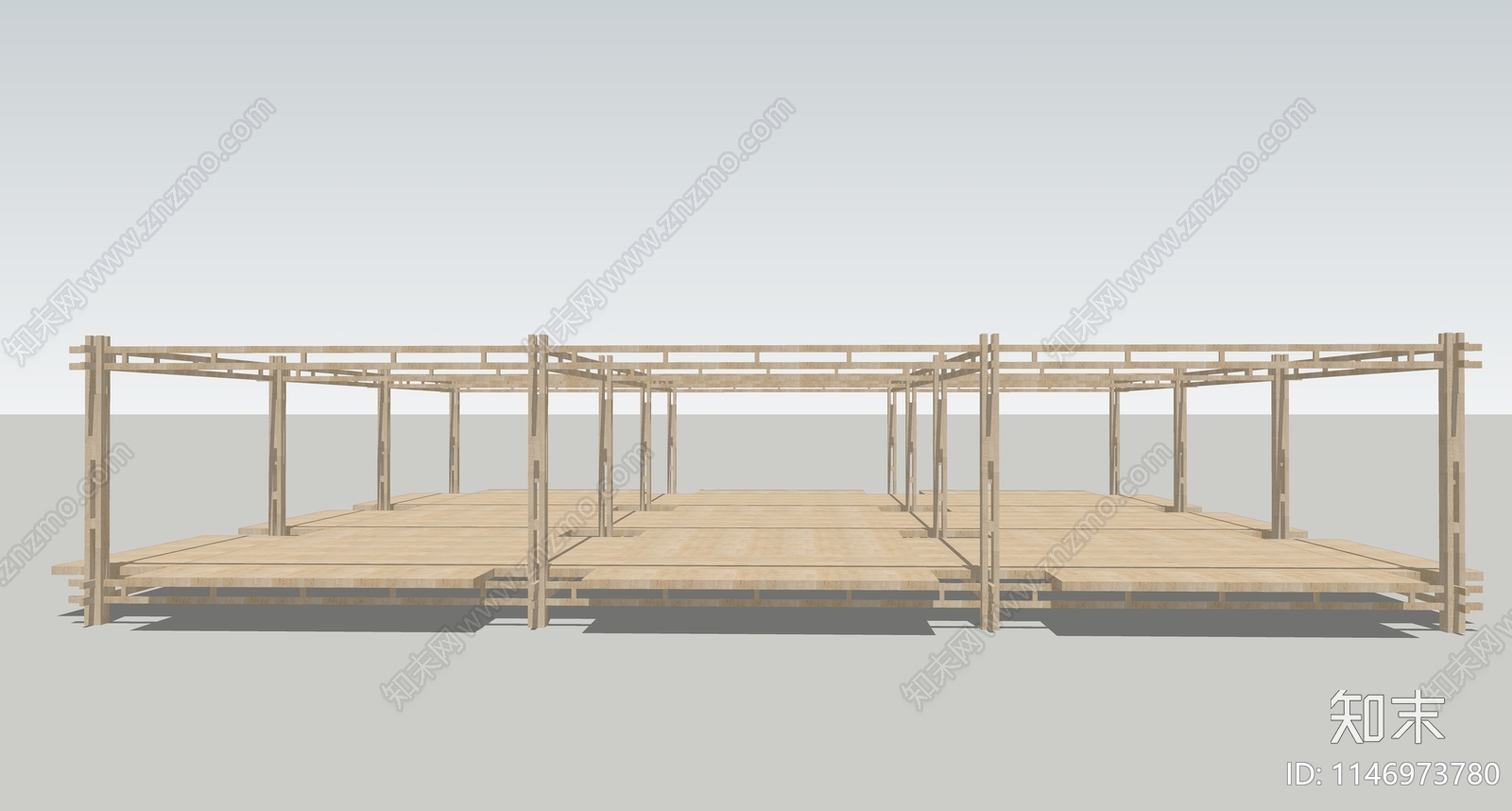 现代木构廊架SU模型下载【ID:1146973780】