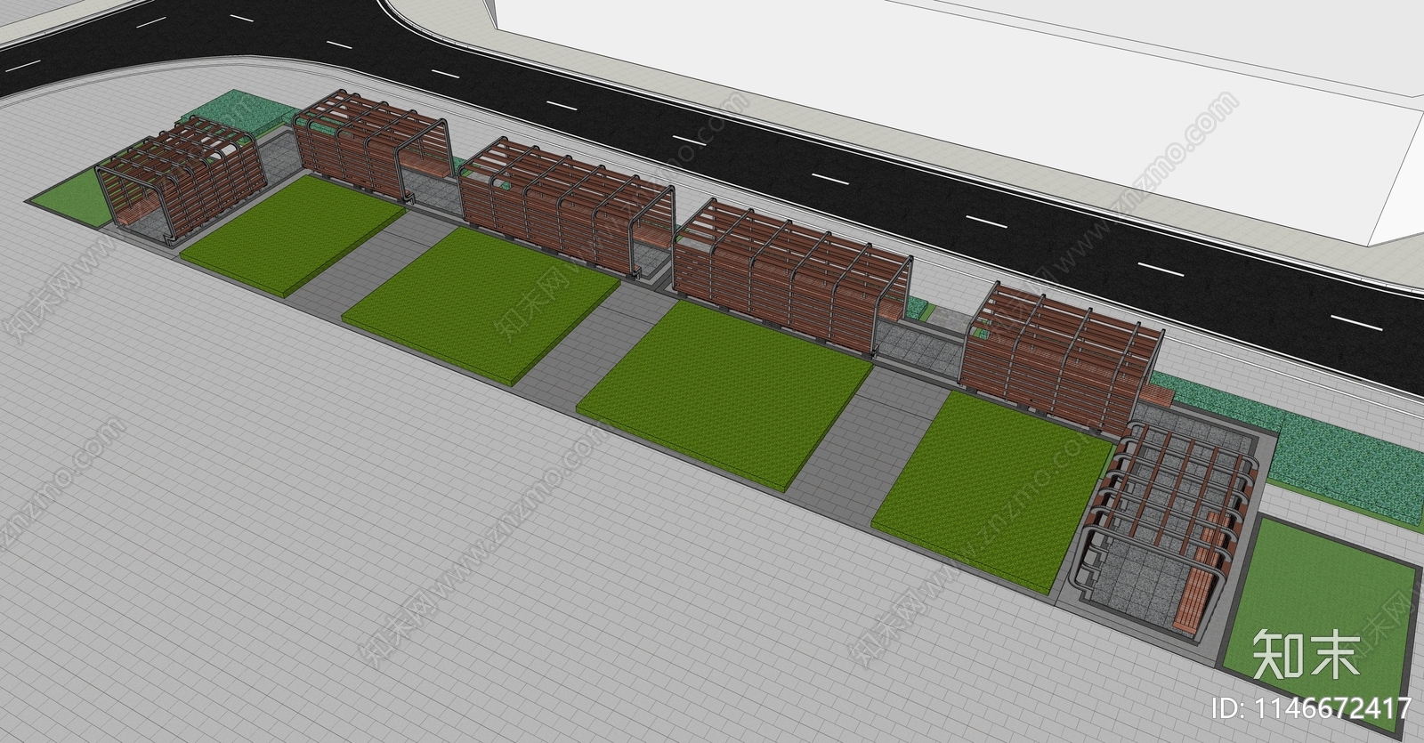 城市广场钢结构廊架SU模型下载【ID:1146672417】