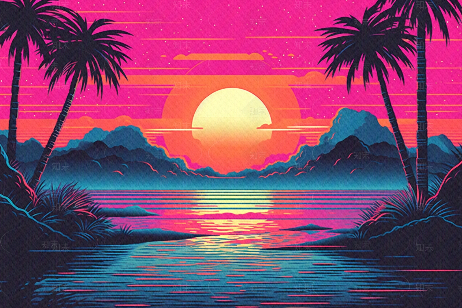 彩色沙滩椰子树壁纸高清贴图贴图下载【ID:1146674407】