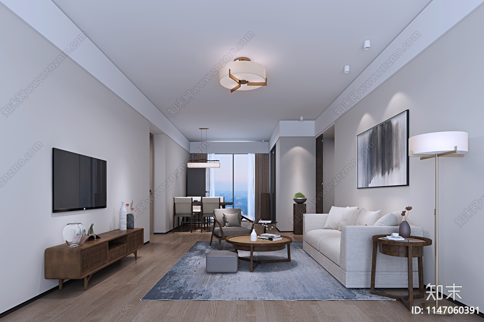 住宅家装客厅卧室餐厅效果图施工图下载【ID:1147060391】