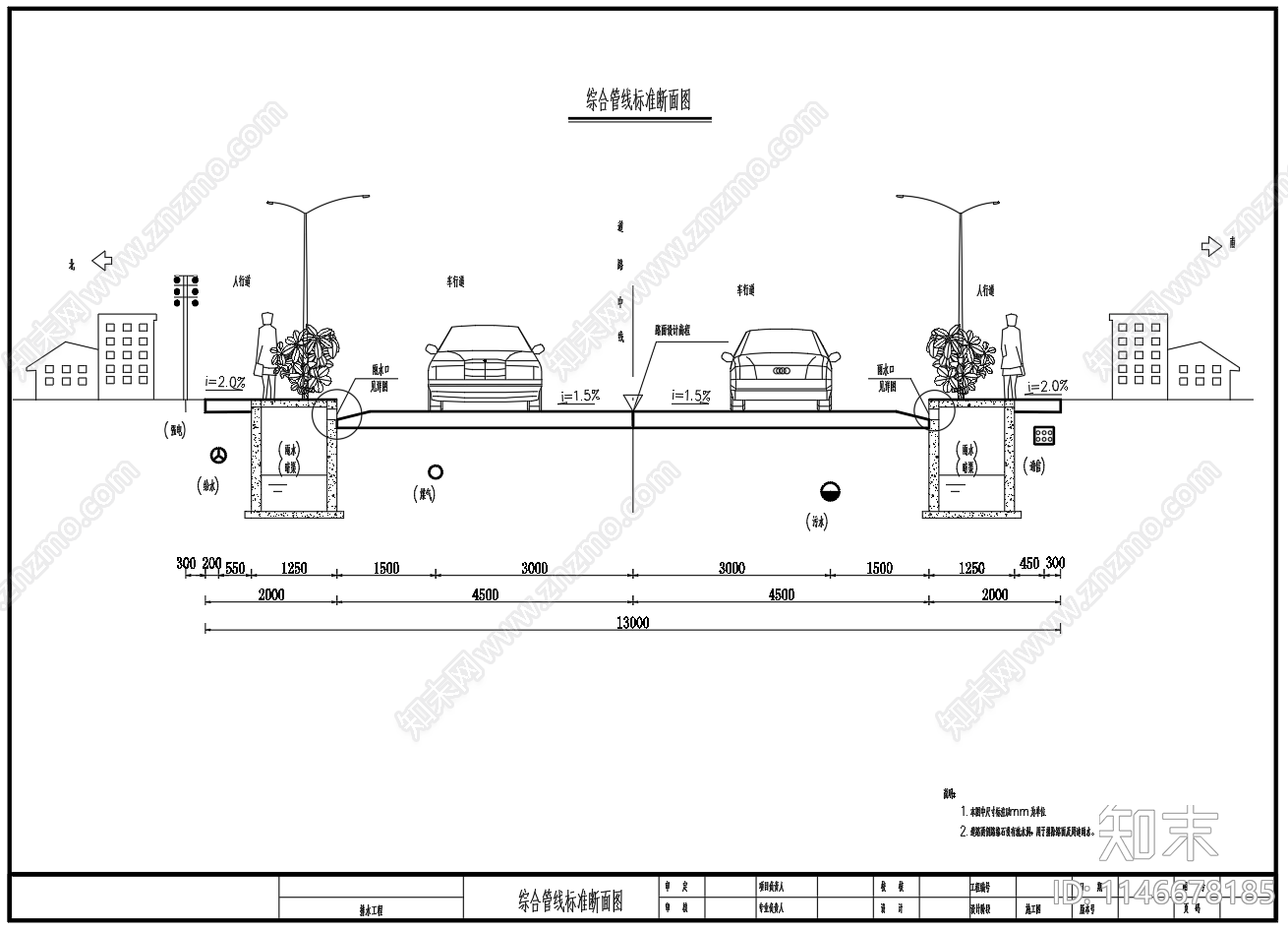 市政道路综合管线标准断面图cad施工图下载【ID:1146678185】