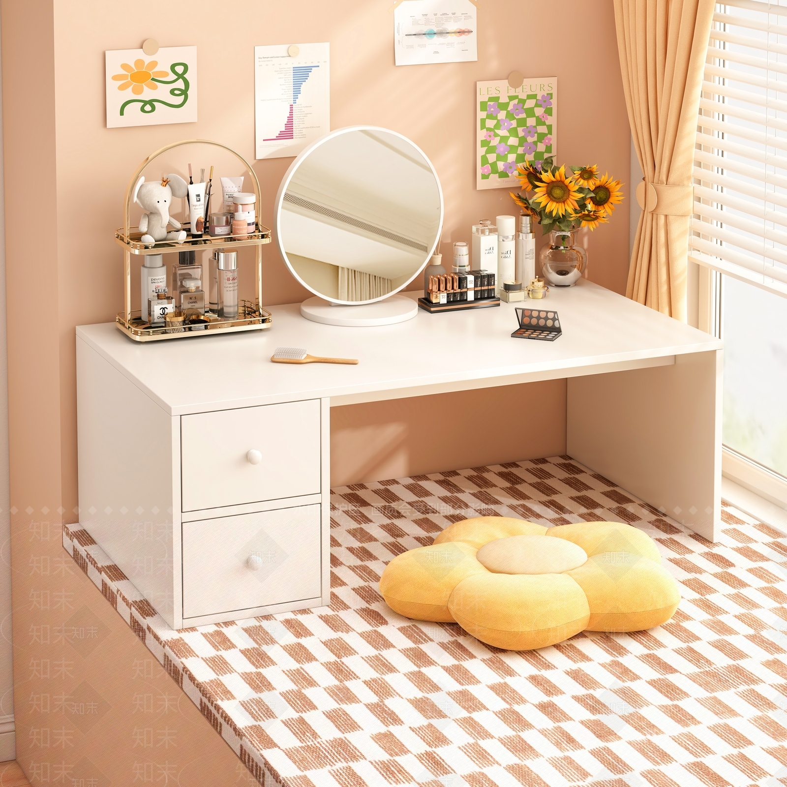 现代飘窗台梳妆台3D模型下载【ID:1146678642】