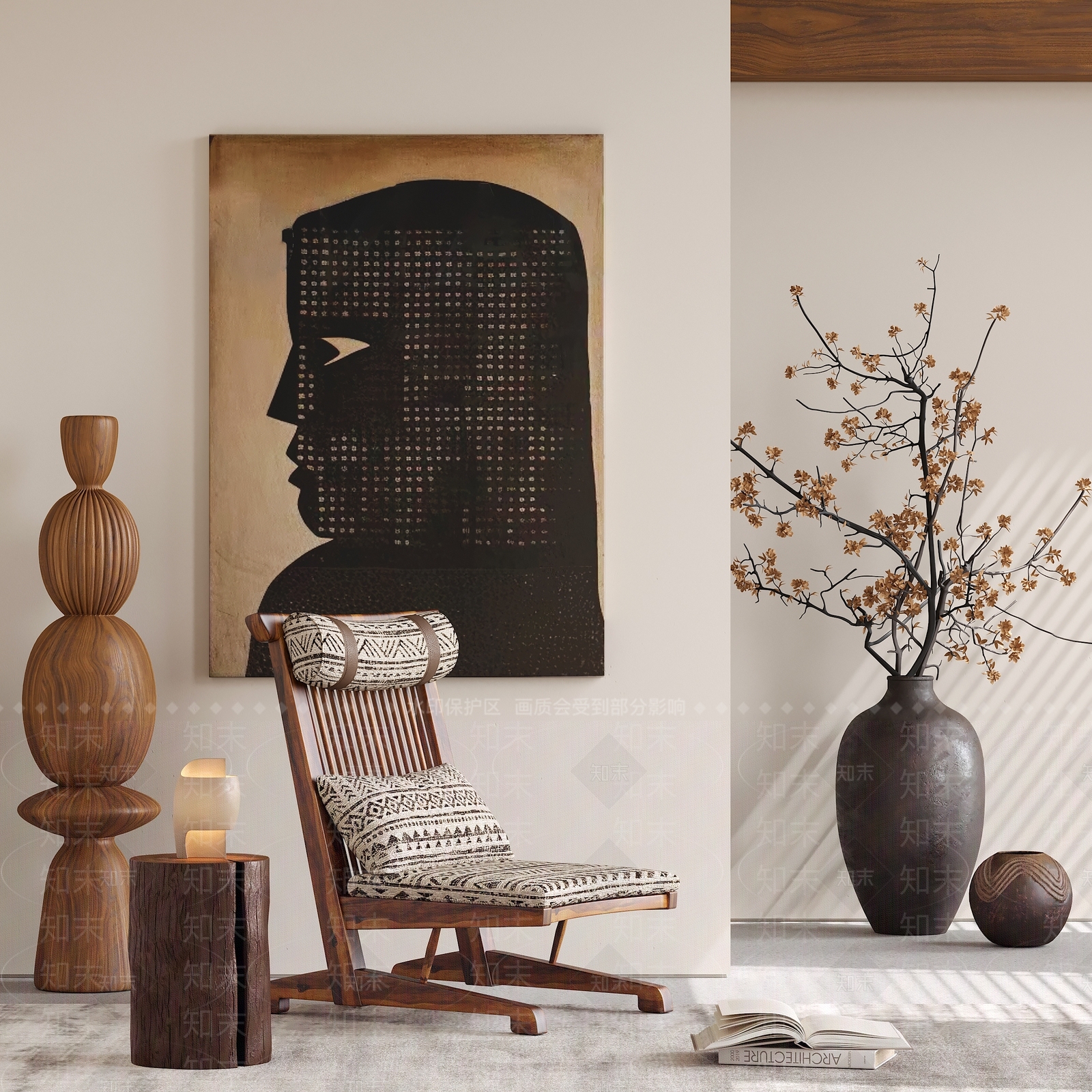 侘寂中古风休闲椅3D模型下载【ID:1146686381】