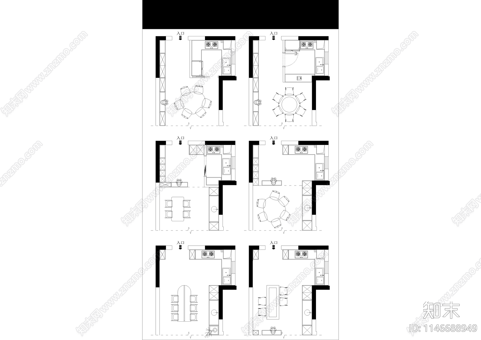 常见中间户布局图库cad施工图下载【ID:1146688949】