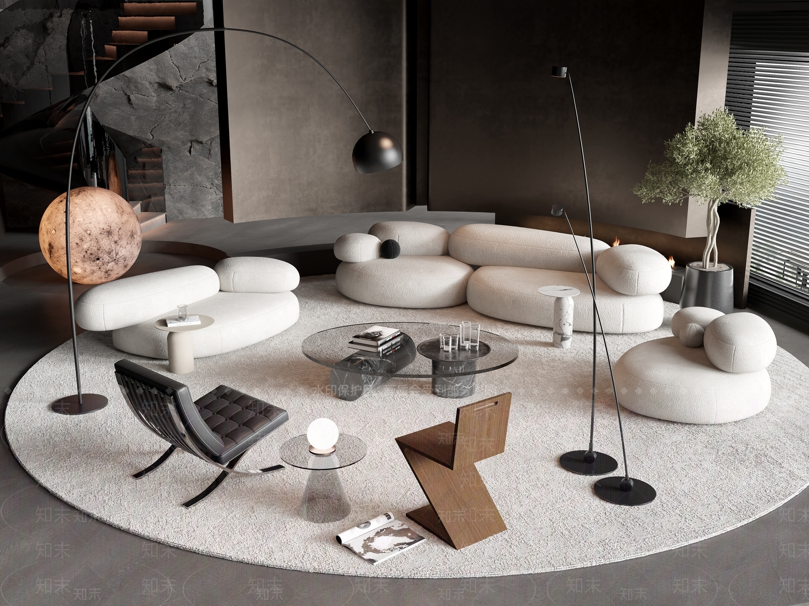 现代沙发茶几组合SU模型下载【ID:1146693368】