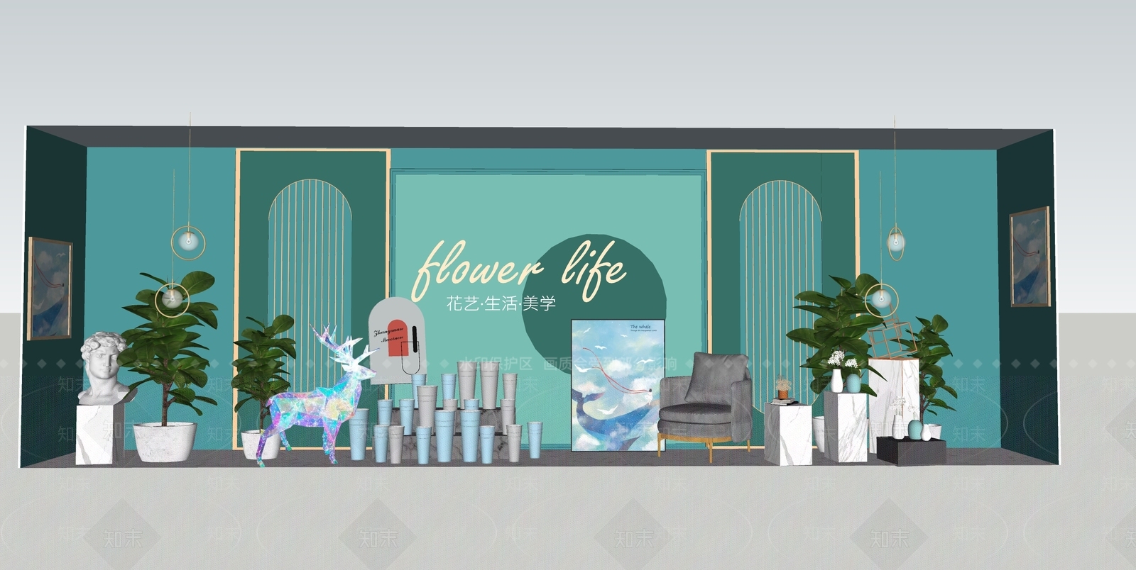现代花店橱窗SU模型下载【ID:1146703661】