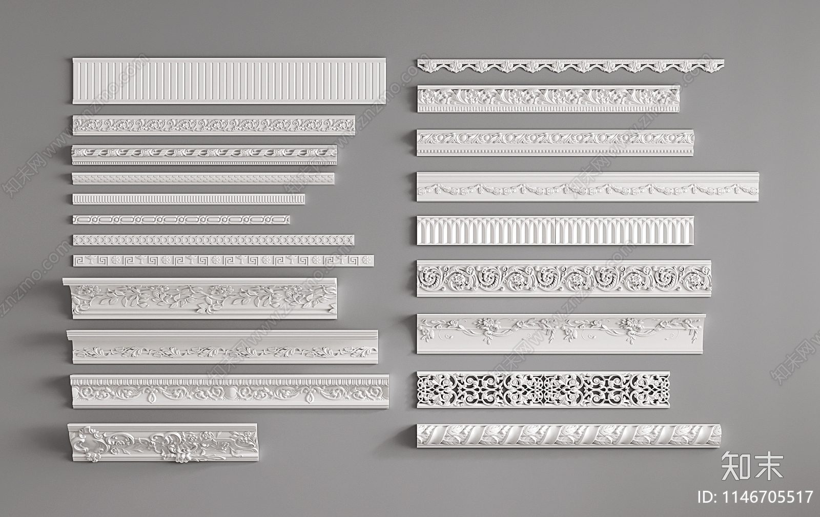 法式雕花石膏线条组合3D模型下载【ID:1146705517】