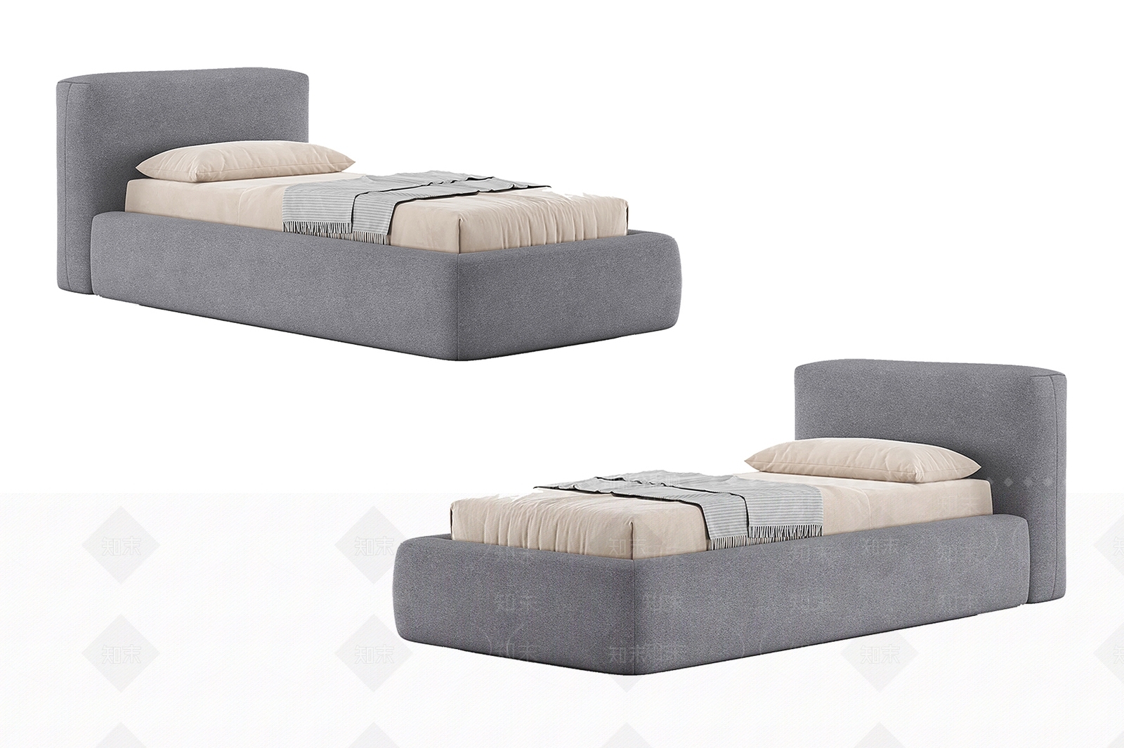 北欧简约单人床3D模型下载【ID:1146707409】