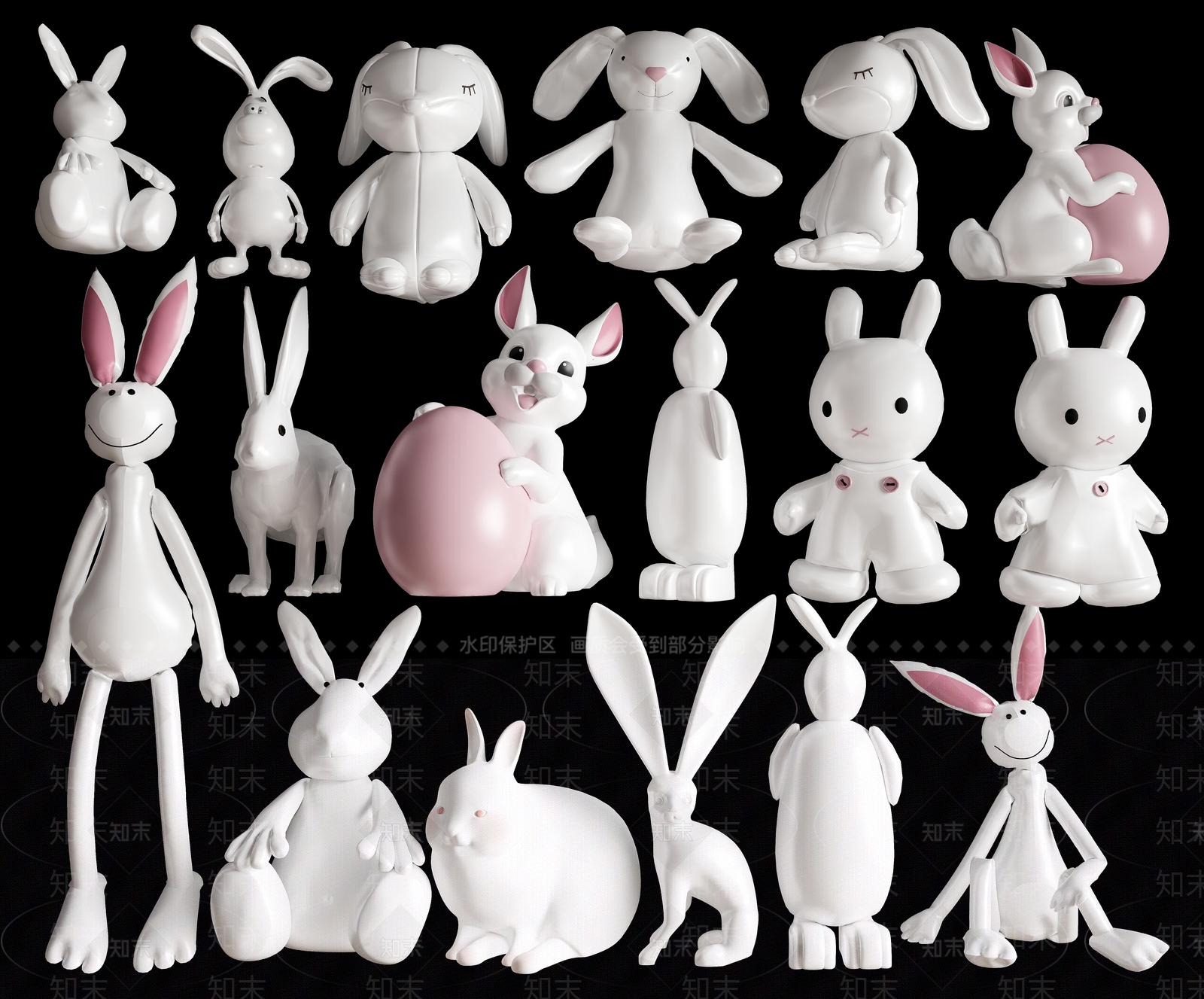 现代兔子雕塑装置SU模型下载【ID:1146707768】