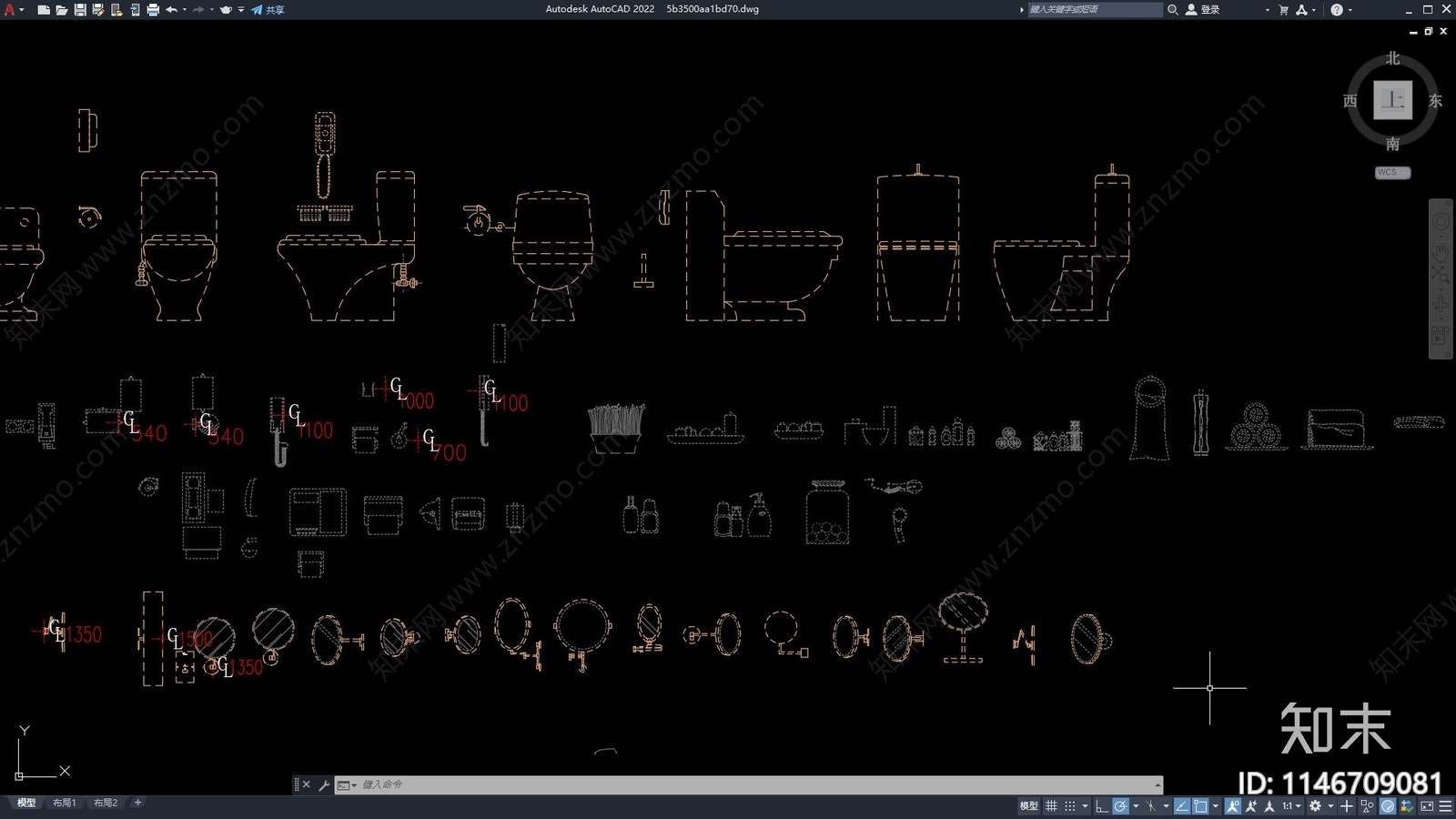 CAD卫生间洁具模块图库施工图下载【ID:1146709081】