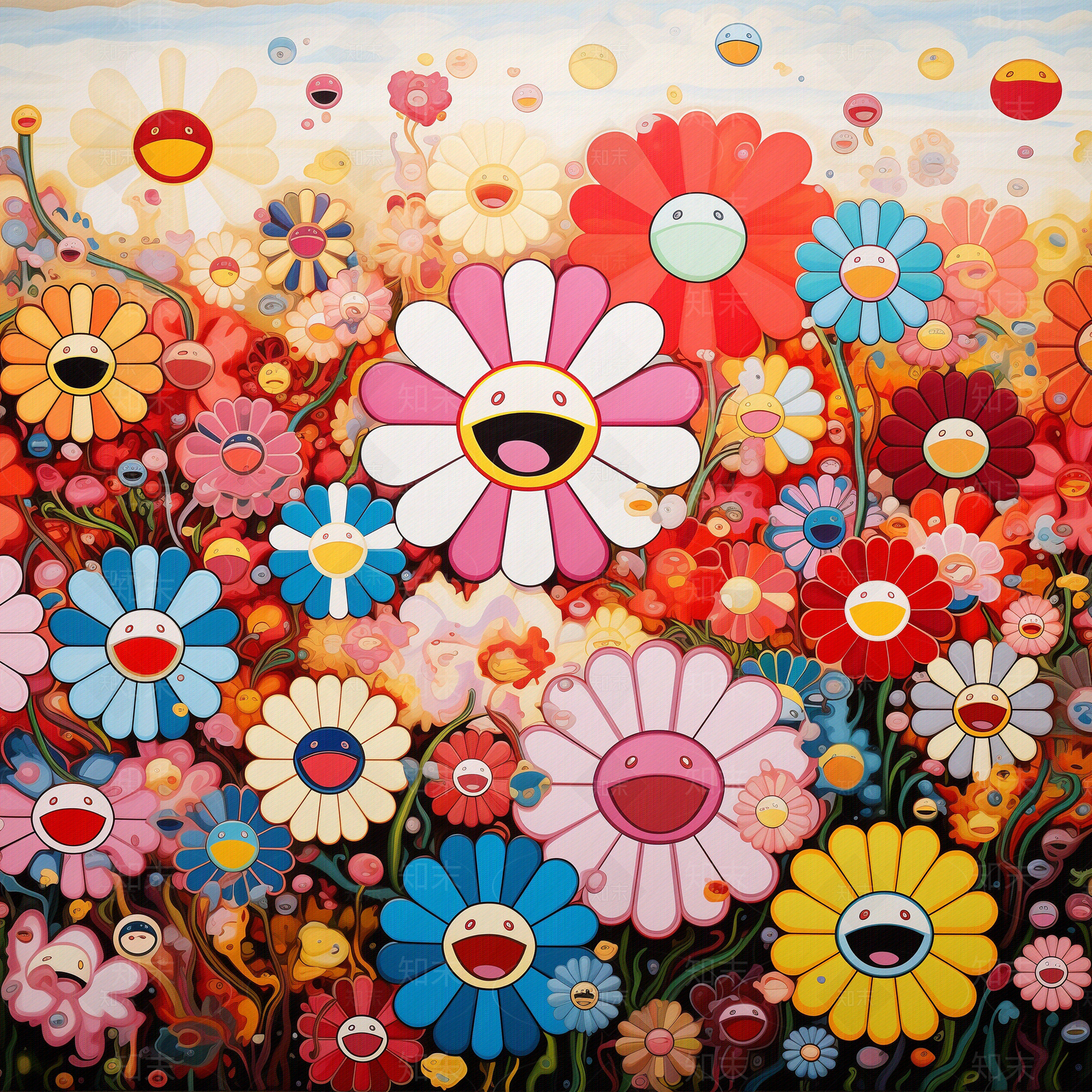 现代村上隆太阳花儿童卡通挂画贴图下载【ID:1146710290】