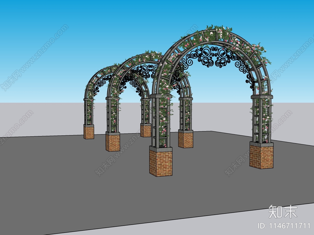 现代铁艺蔷薇花架SU模型下载【ID:1146711711】