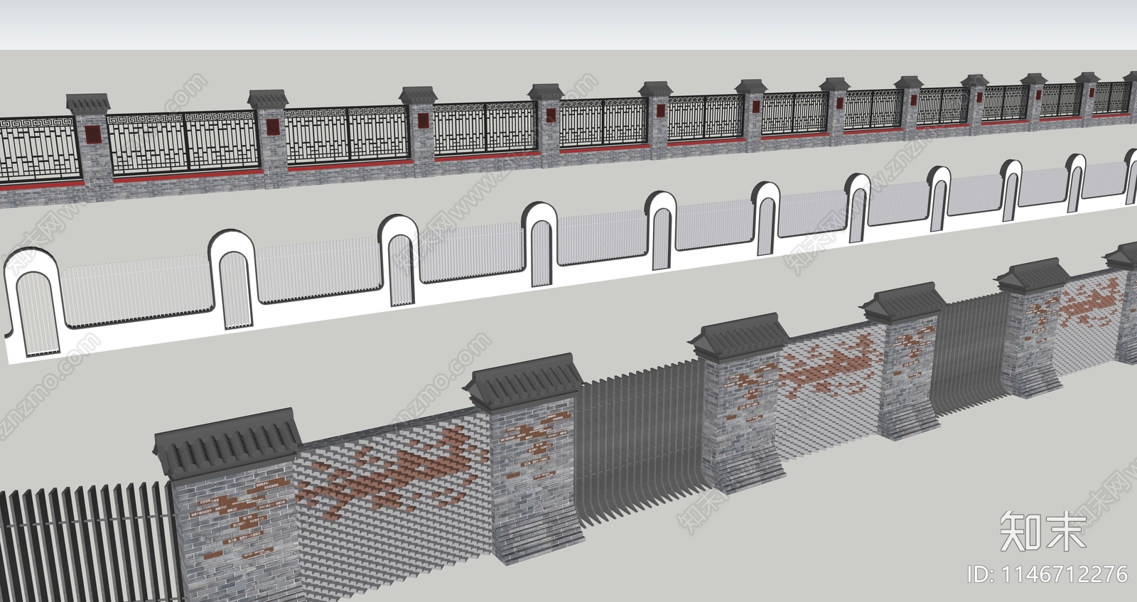 新中式围墙SU模型下载【ID:1146712276】