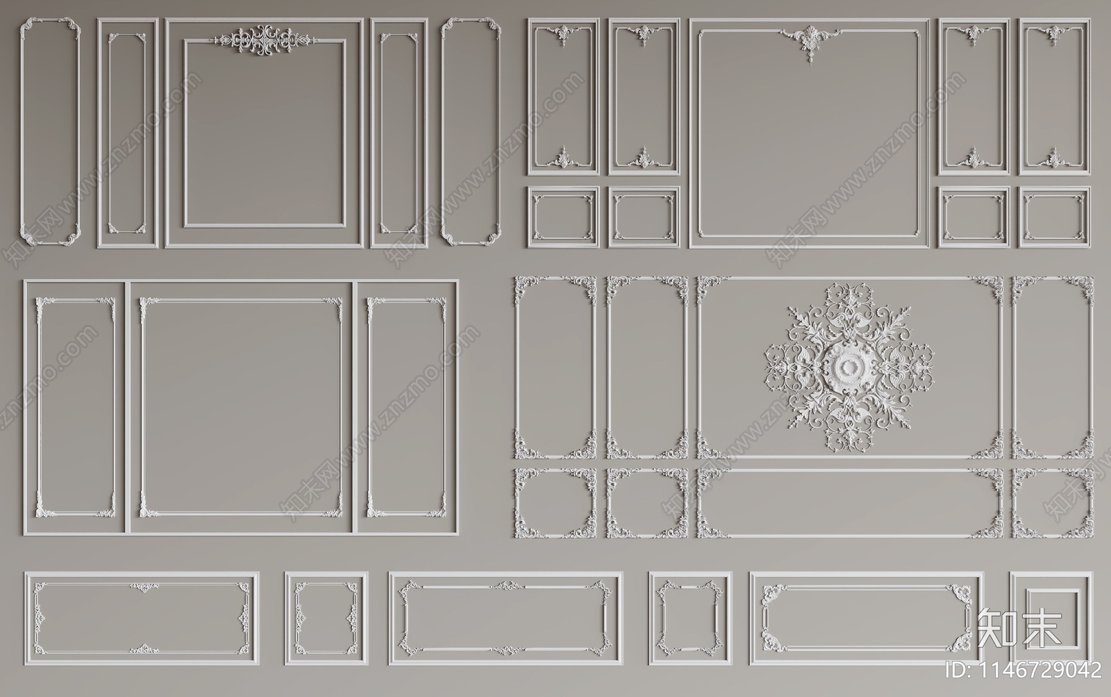 法式石膏线3D模型下载【ID:1146729042】