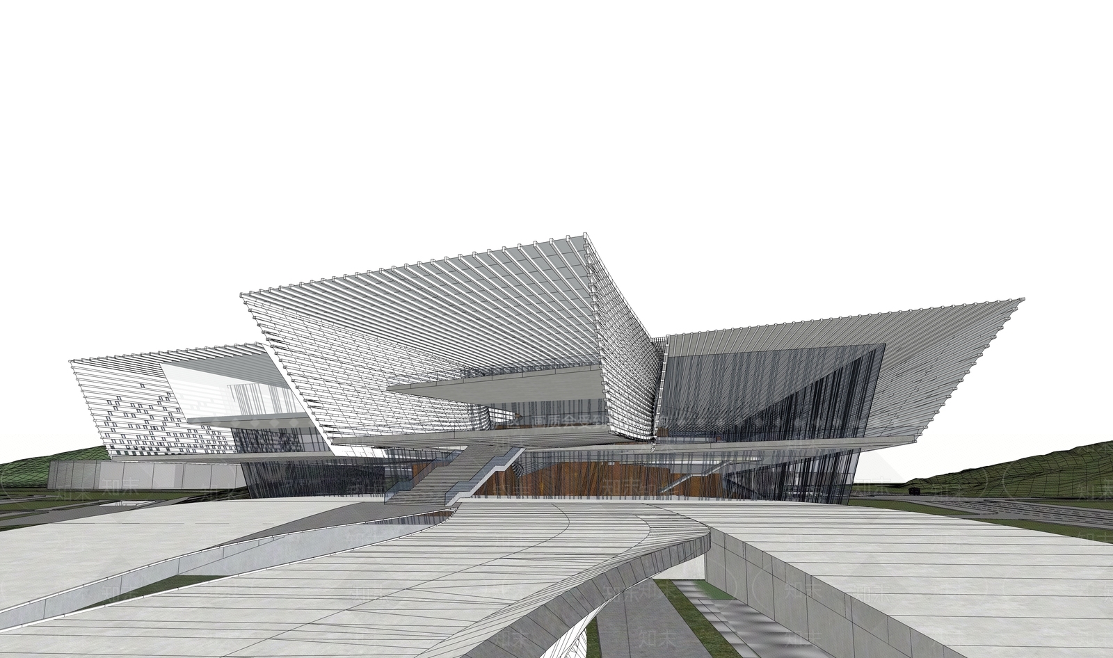 现代展览馆建筑SU模型下载【ID:1146728744】