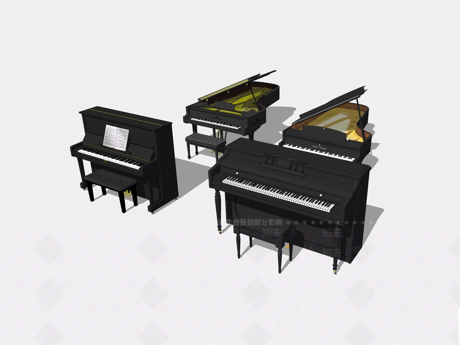 现代钢琴三角钢琴SU模型下载【ID:1146730693】