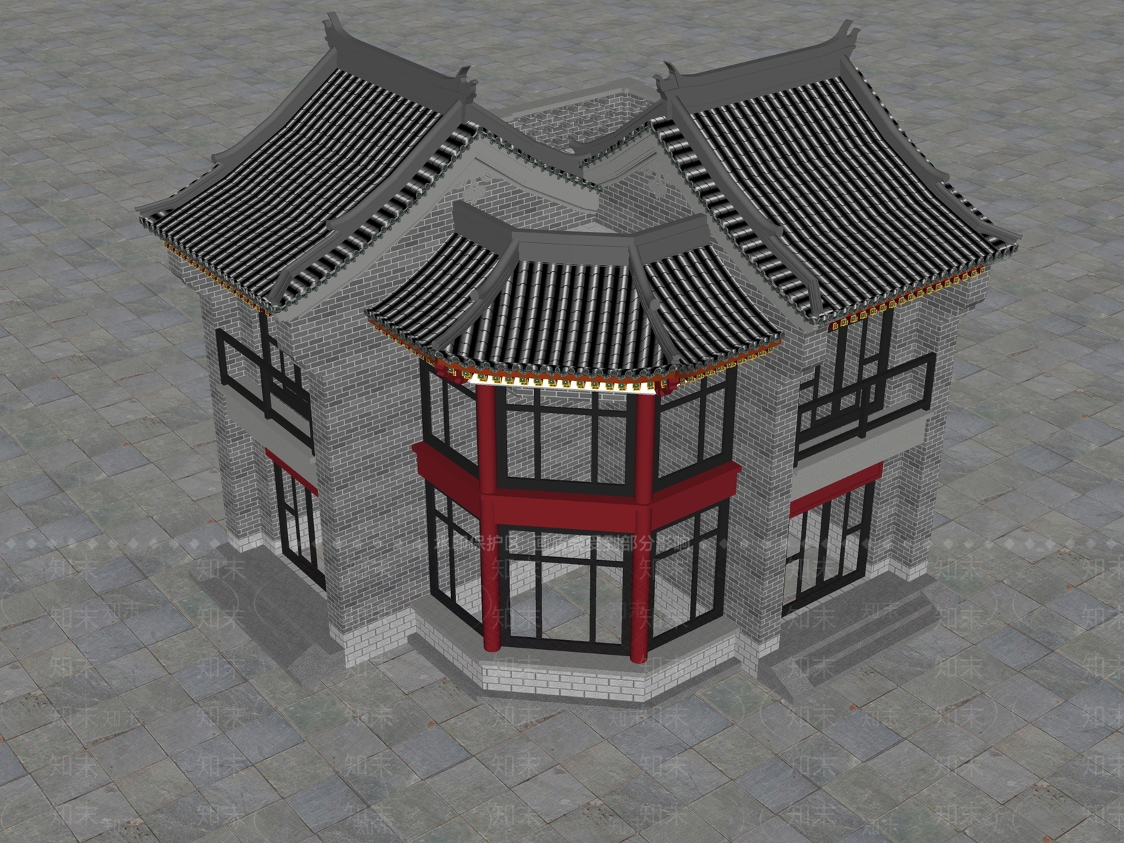 中式仿古餐饮建筑SU模型下载【ID:1146732969】