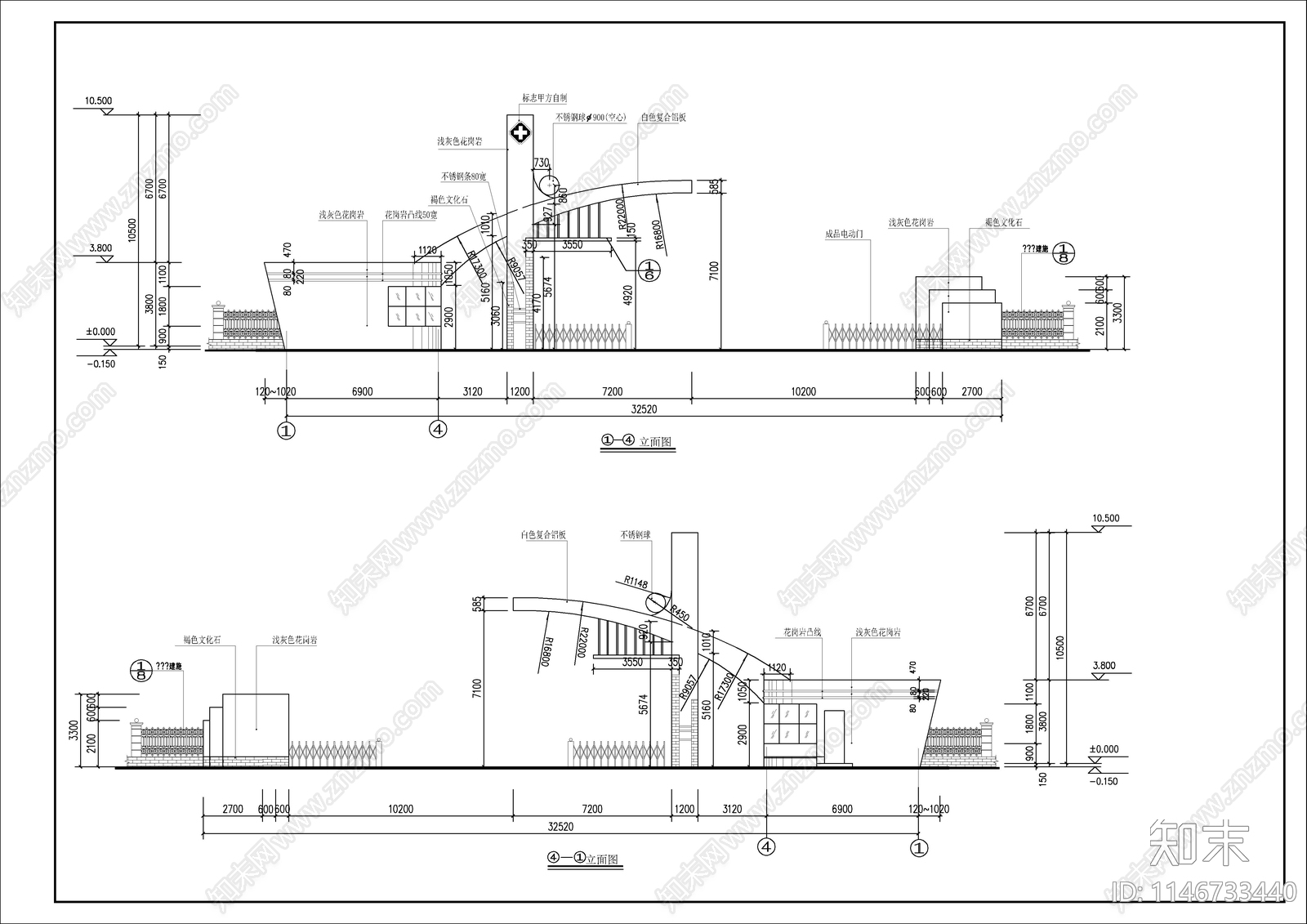 门卫大门建筑施工图下载【ID:1146733440】