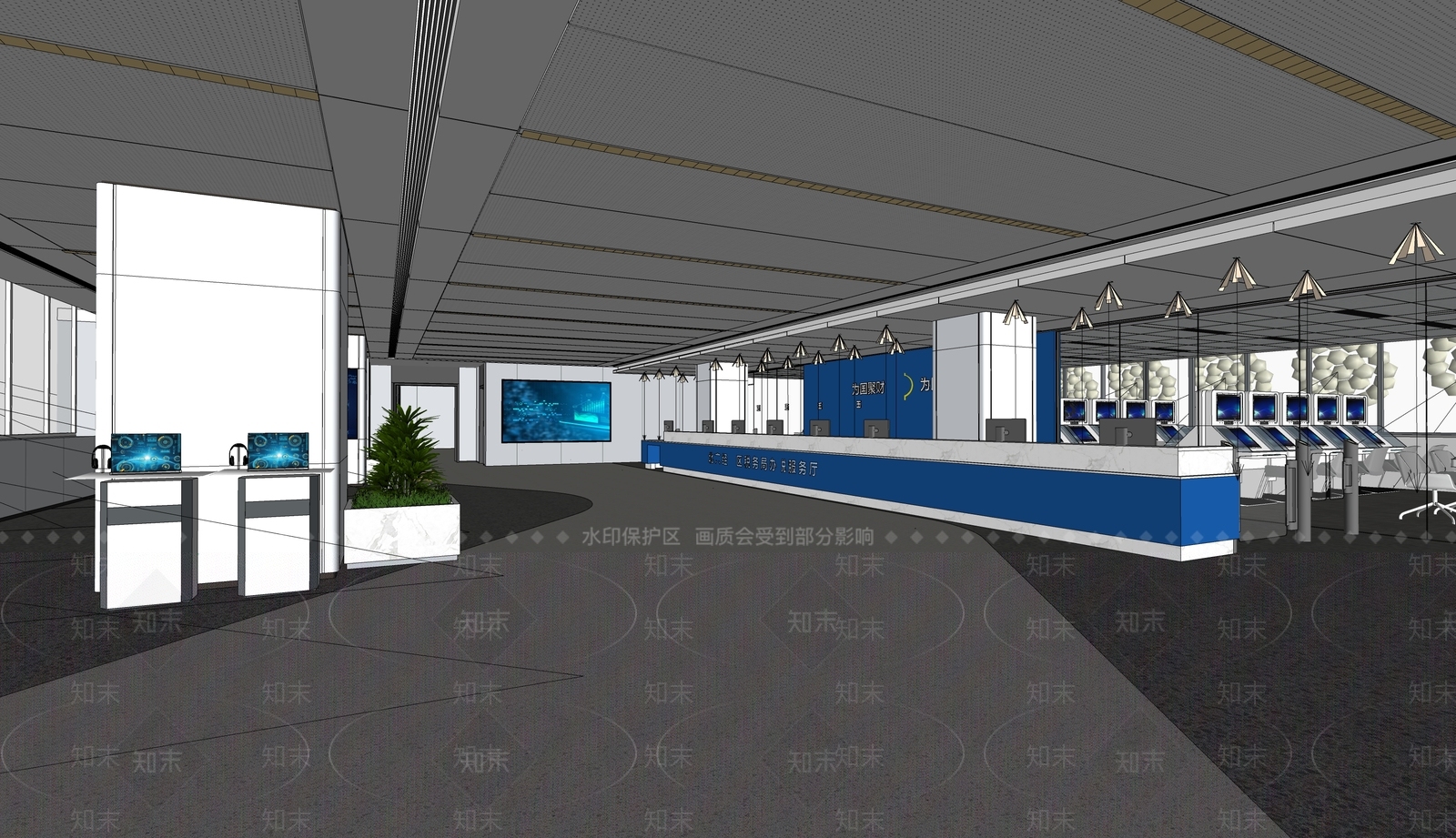 政务办事大厅接待区SU模型下载【ID:1146734395】