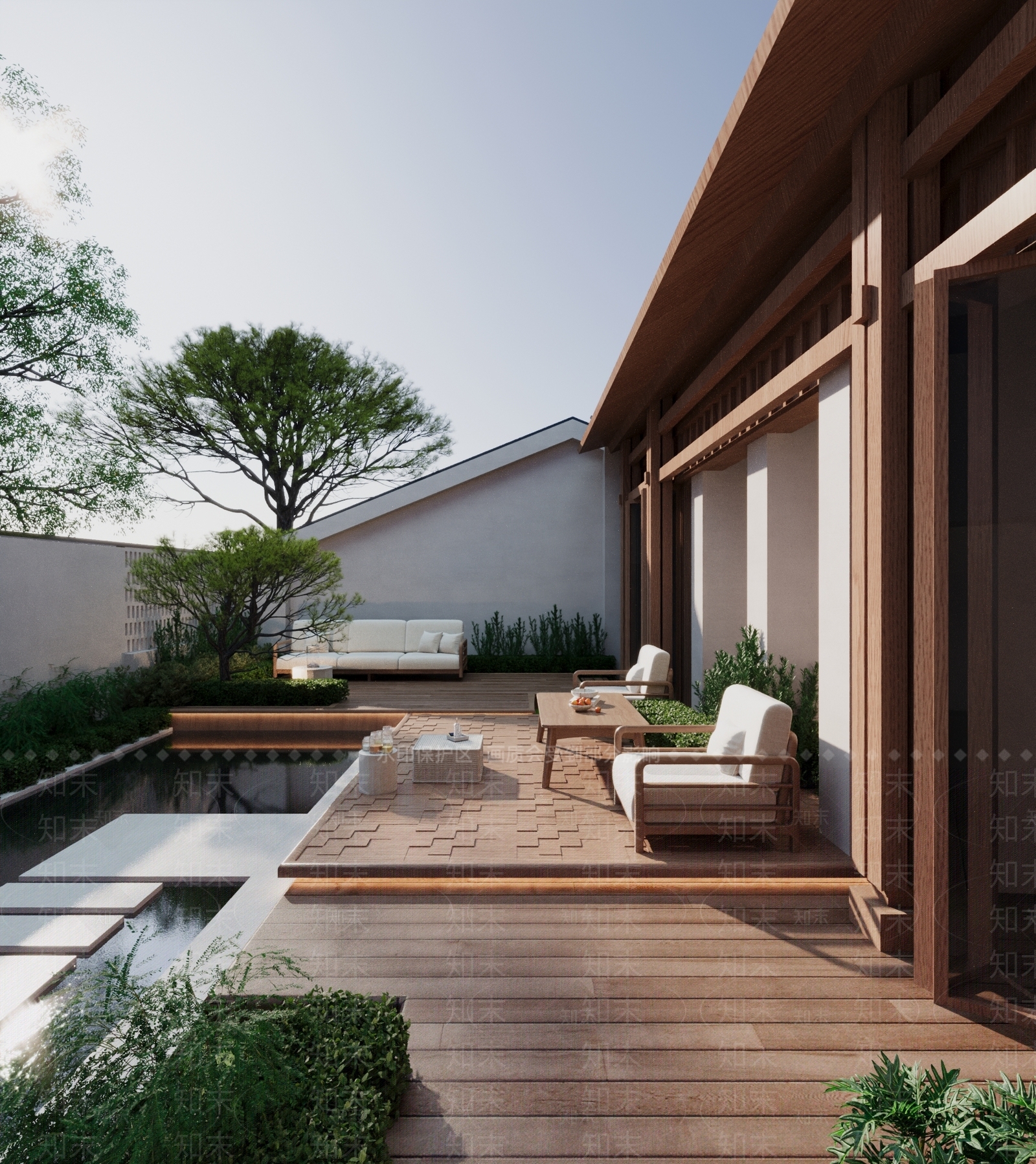 现代中式轻奢庭院花园景观3D模型下载【ID:1146735501】