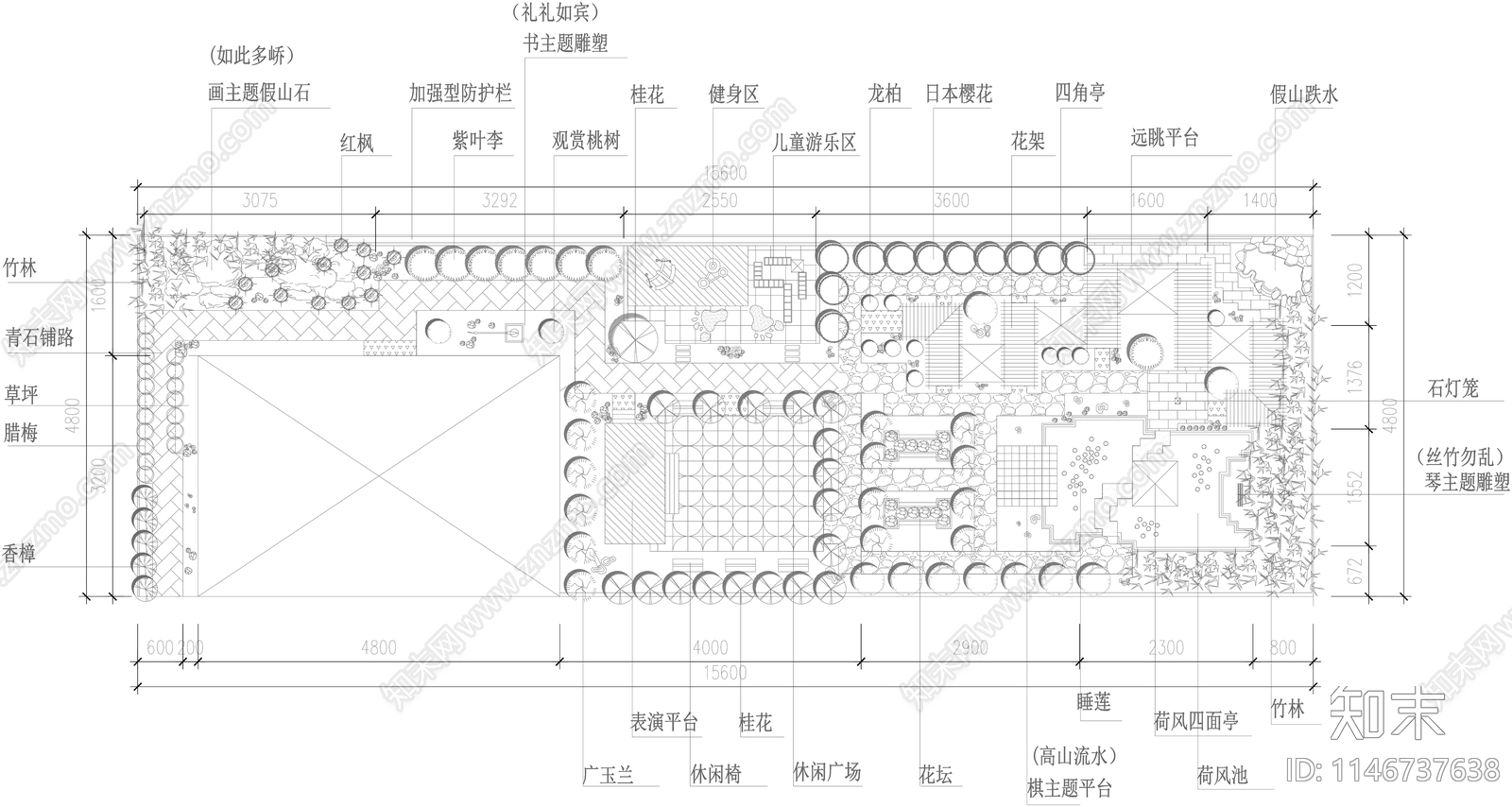 别墅庭院景观平面图cad施工图下载【ID:1146737638】