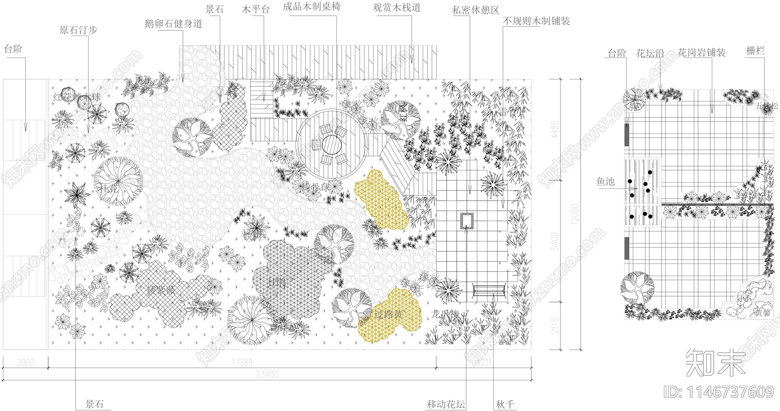 别墅庭院景观平面图cad施工图下载【ID:1146737609】