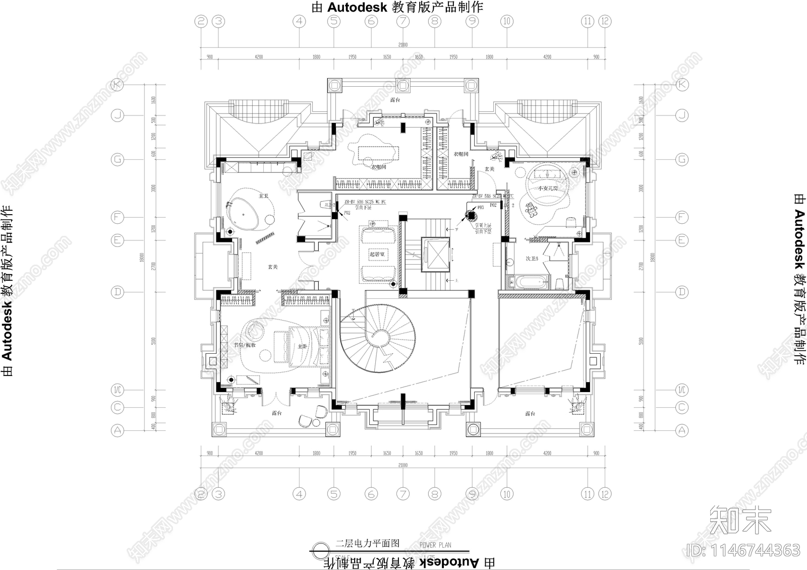 复式家居电气系统cad施工图下载【ID:1146744363】