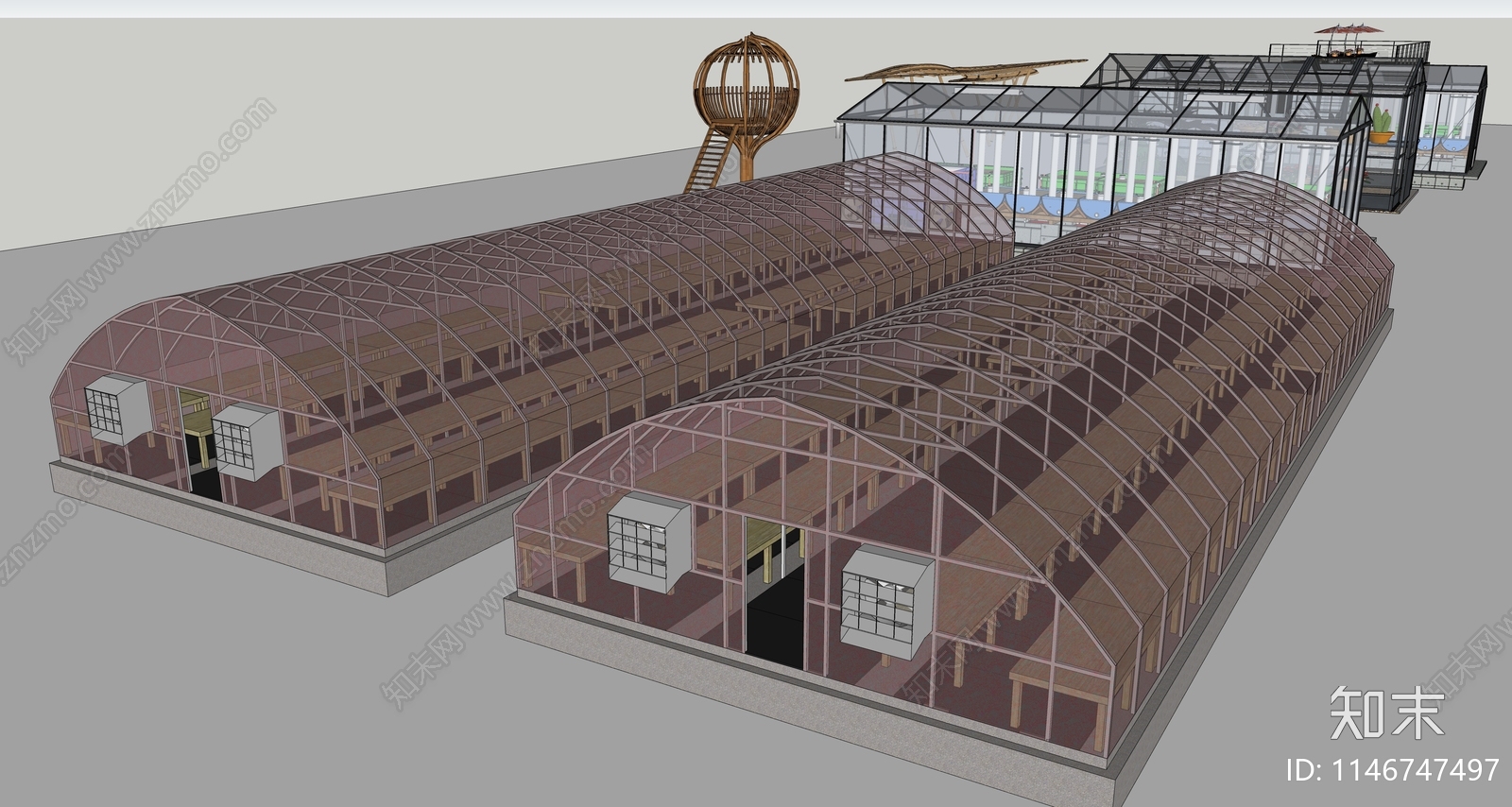 现代农业玻璃大棚SU模型下载【ID:1146747497】