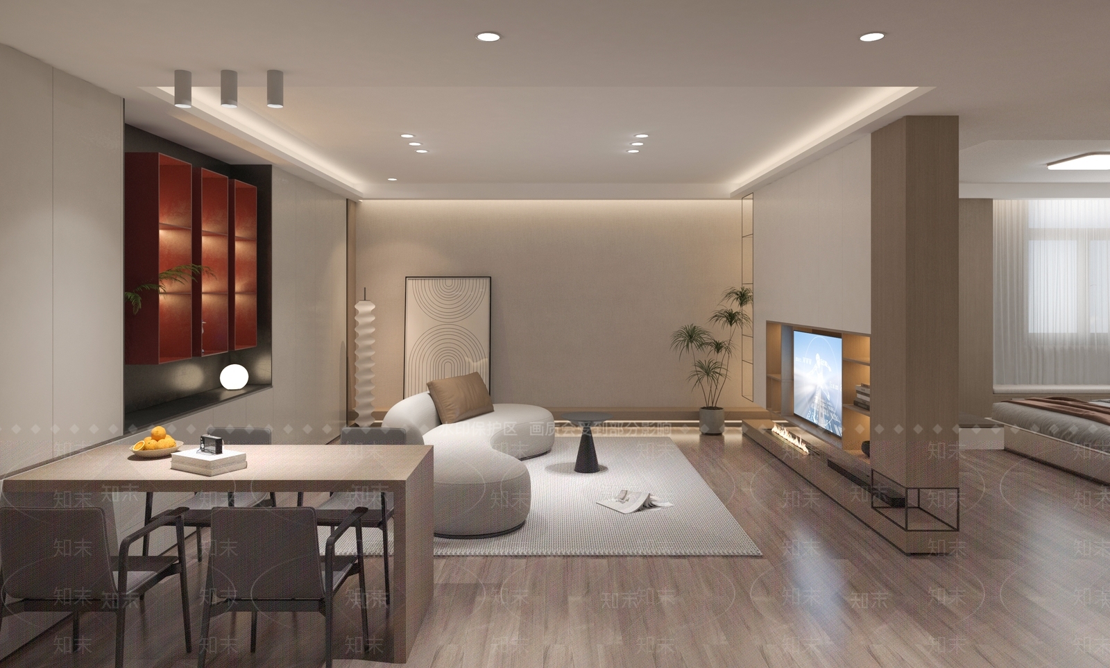 现代单身公寓客厅卧室厨房3D模型下载【ID:1146751649】