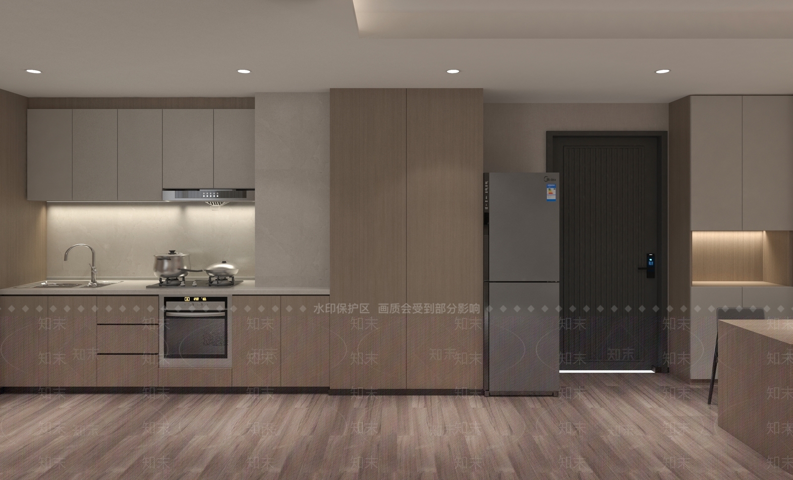 现代单身公寓客厅卧室厨房3D模型下载【ID:1146751649】