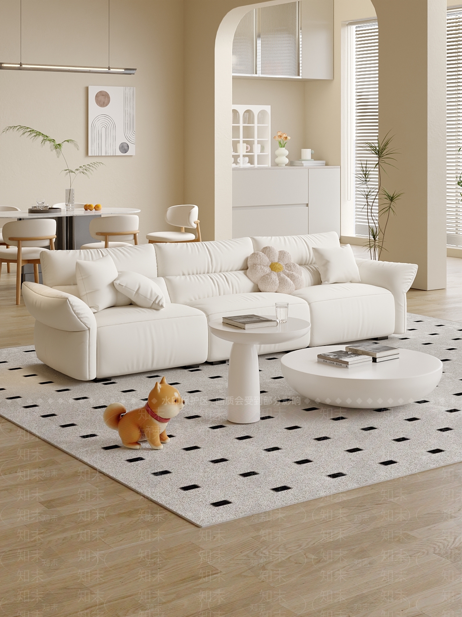 现代奶油风客餐厅家具组合3D模型下载【ID:1146756248】