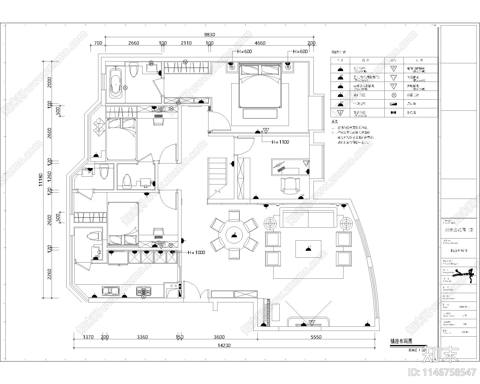 160m²大平层室内cad施工图下载【ID:1146758547】