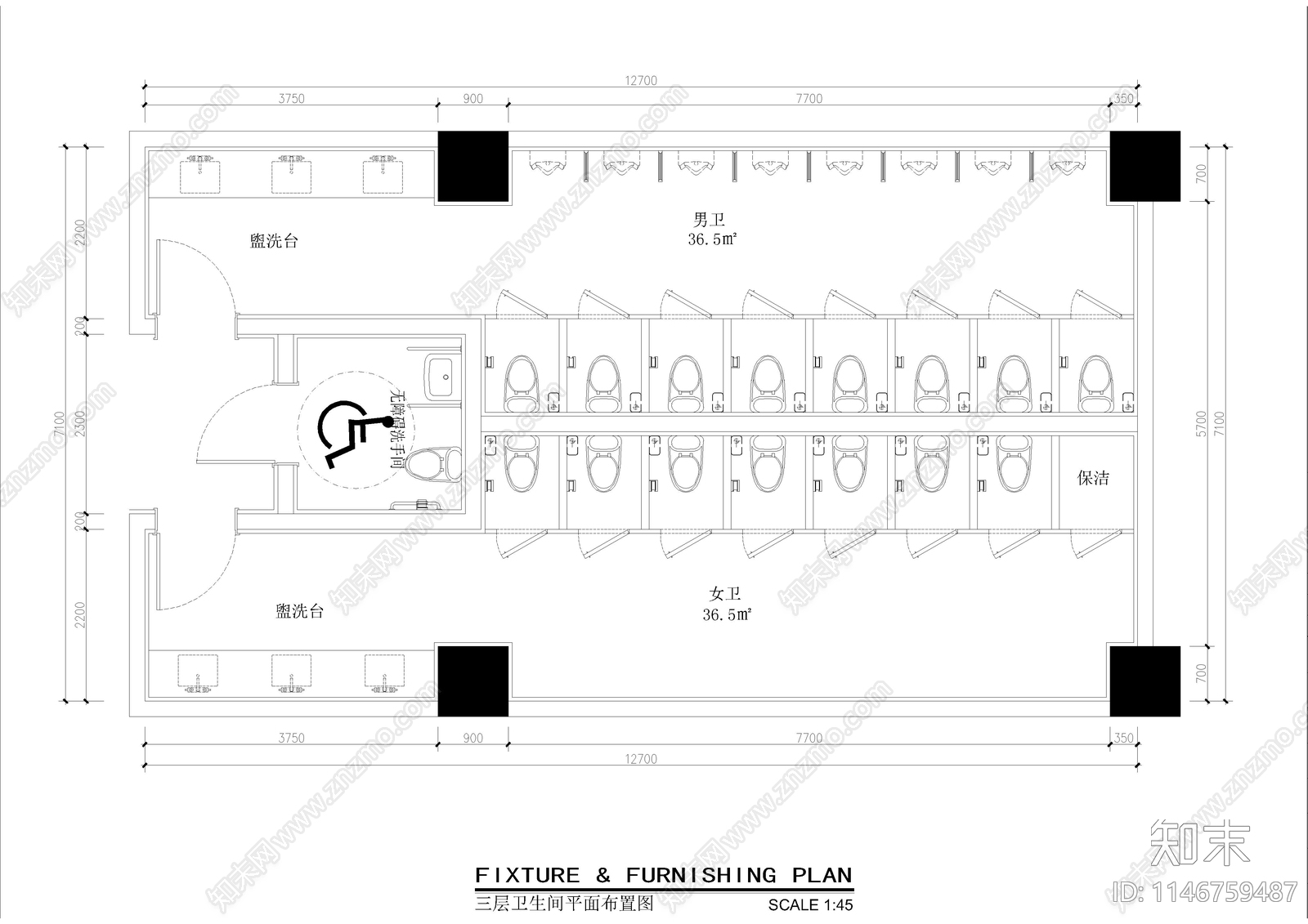 公共卫生间室内cad施工图下载【ID:1146759487】