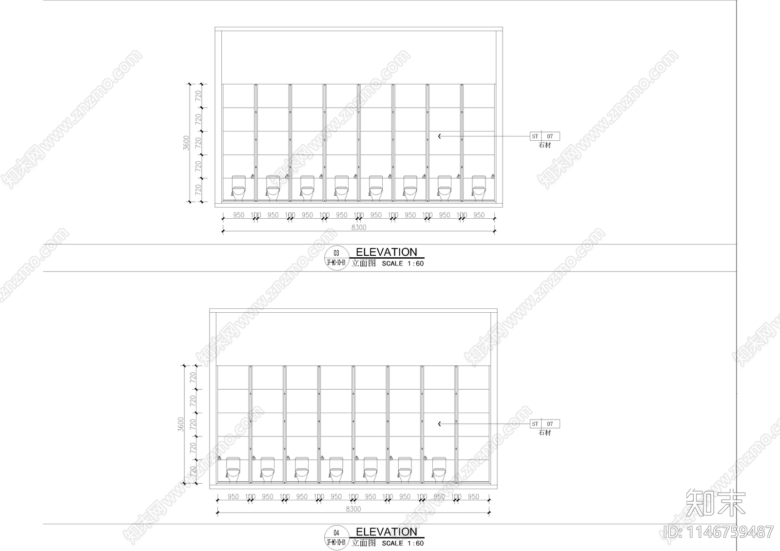 公共卫生间室内cad施工图下载【ID:1146759487】