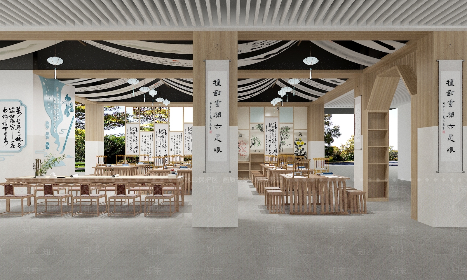 新中式学校书法教室SU模型下载【ID:1146762794】