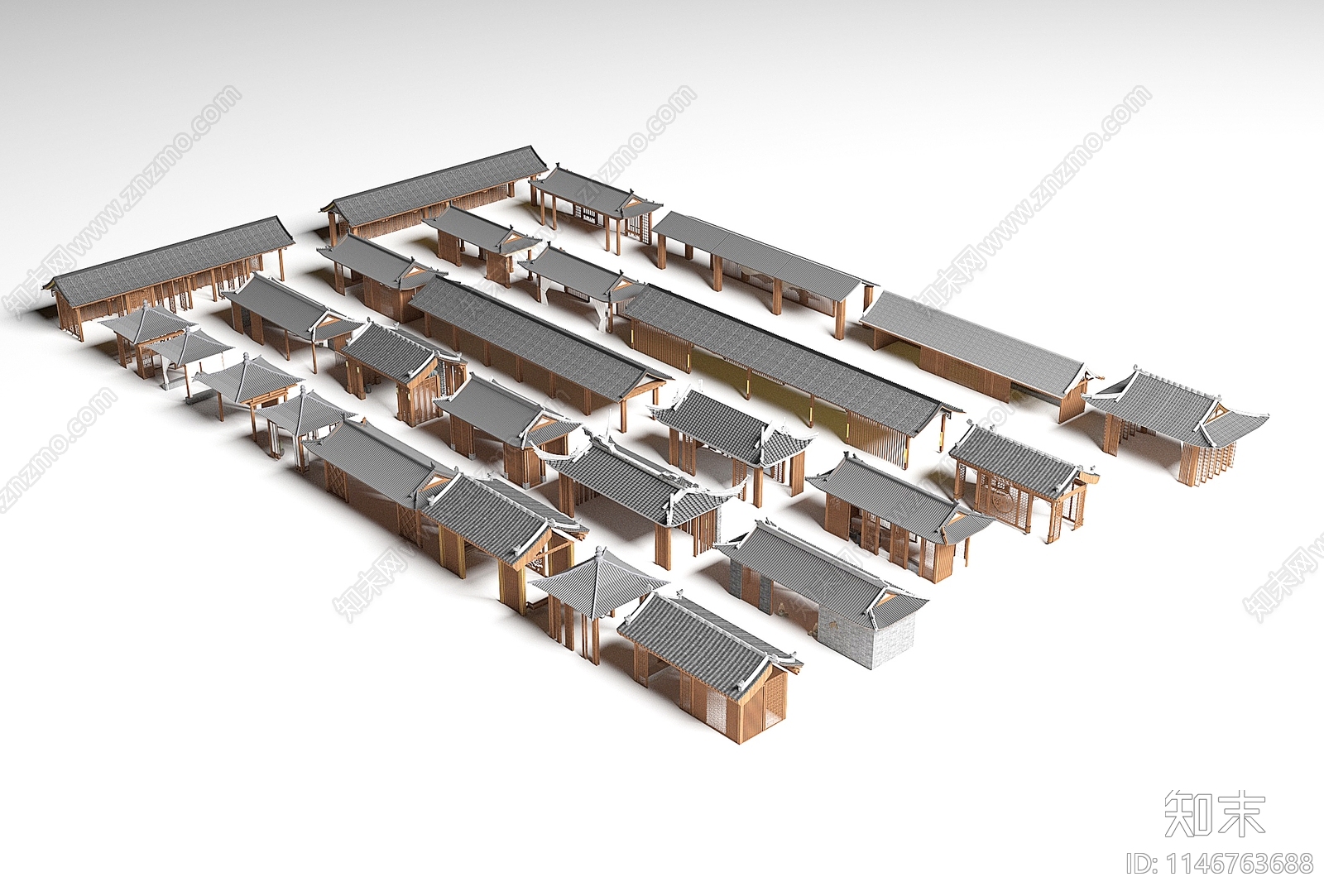 新中式廊架3D模型下载【ID:1146763688】