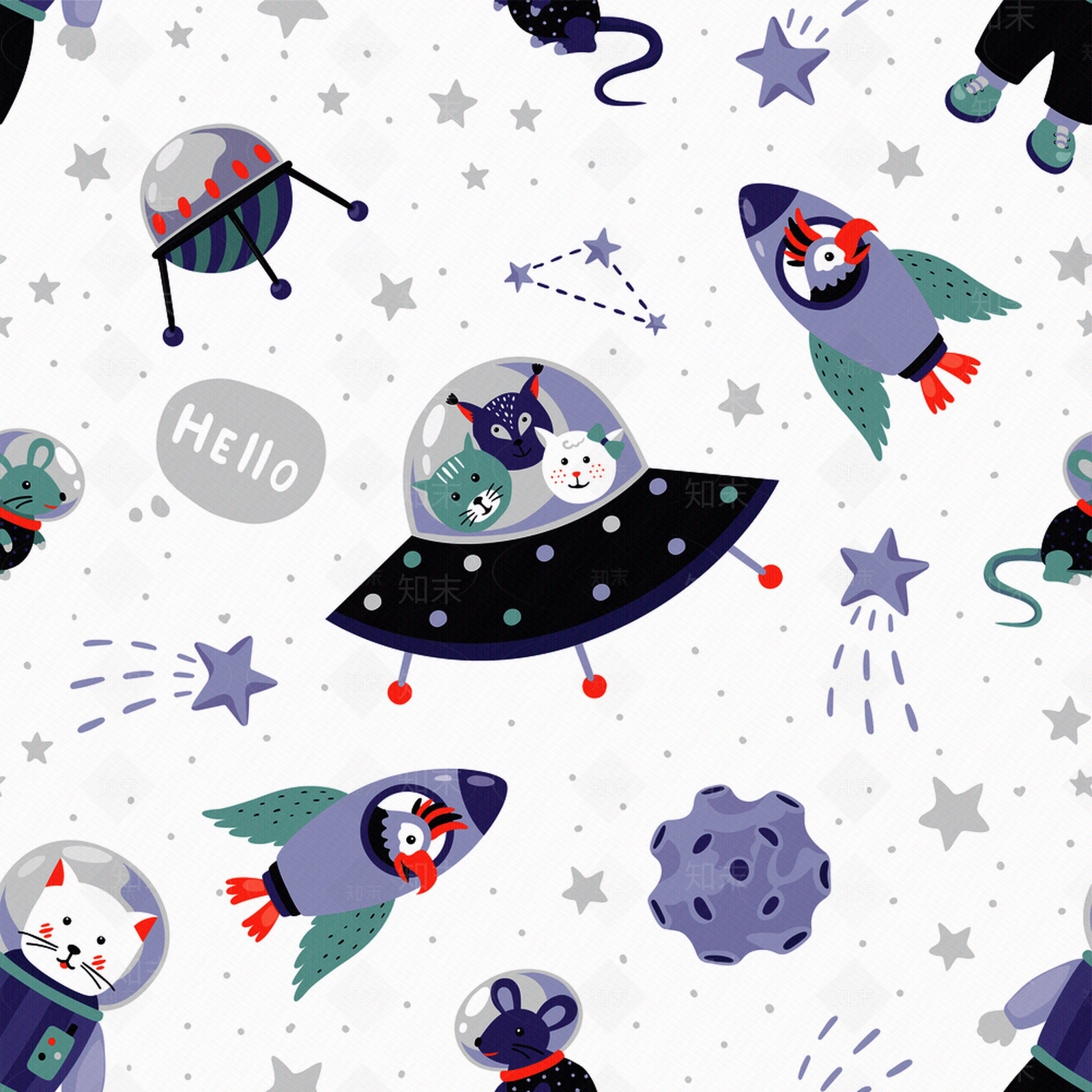 可爱卡通猫咪飞船火箭壁纸贴图下载【ID:1146771618】