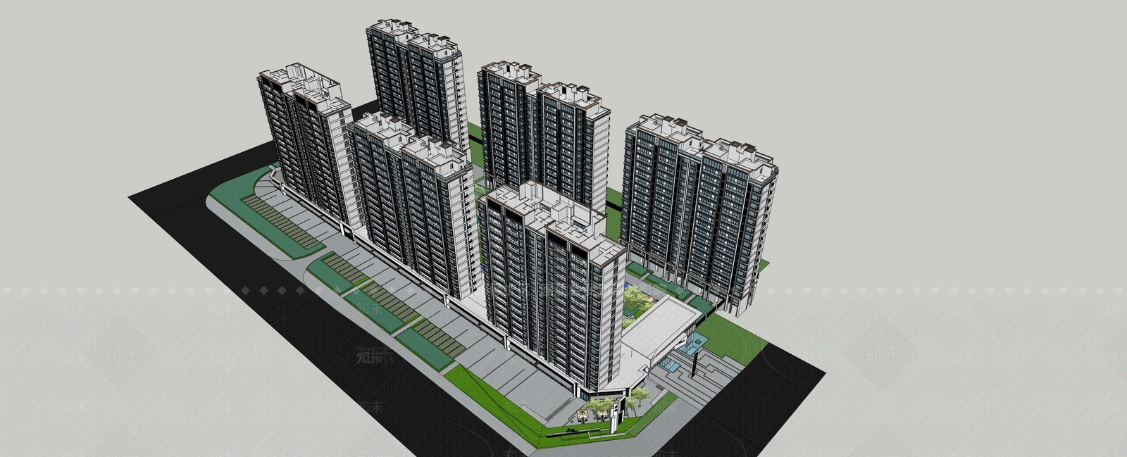 现代风格居住小区SU模型下载【ID:1146779838】