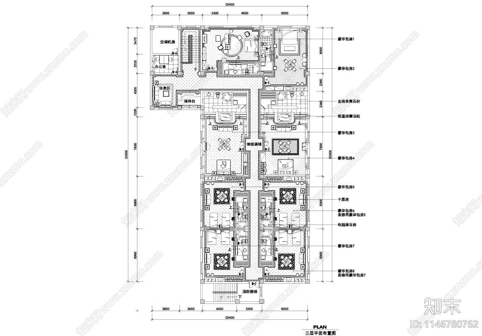 水疗足浴洗浴中心室内工装cad施工图下载【ID:1146780762】