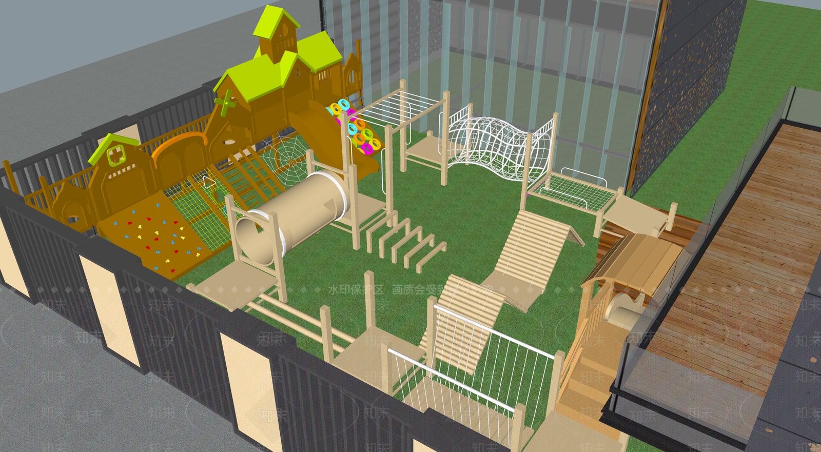 现代儿童户外运动场地SU模型下载【ID:1146782389】