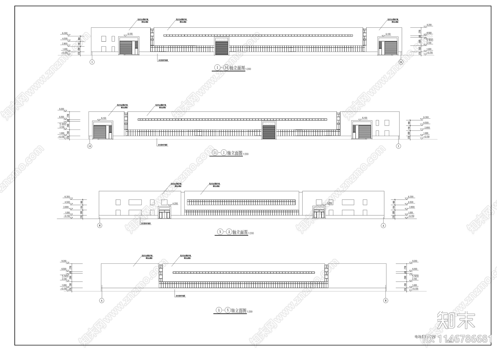 电池装配车间建筑cad施工图下载【ID:1146786681】