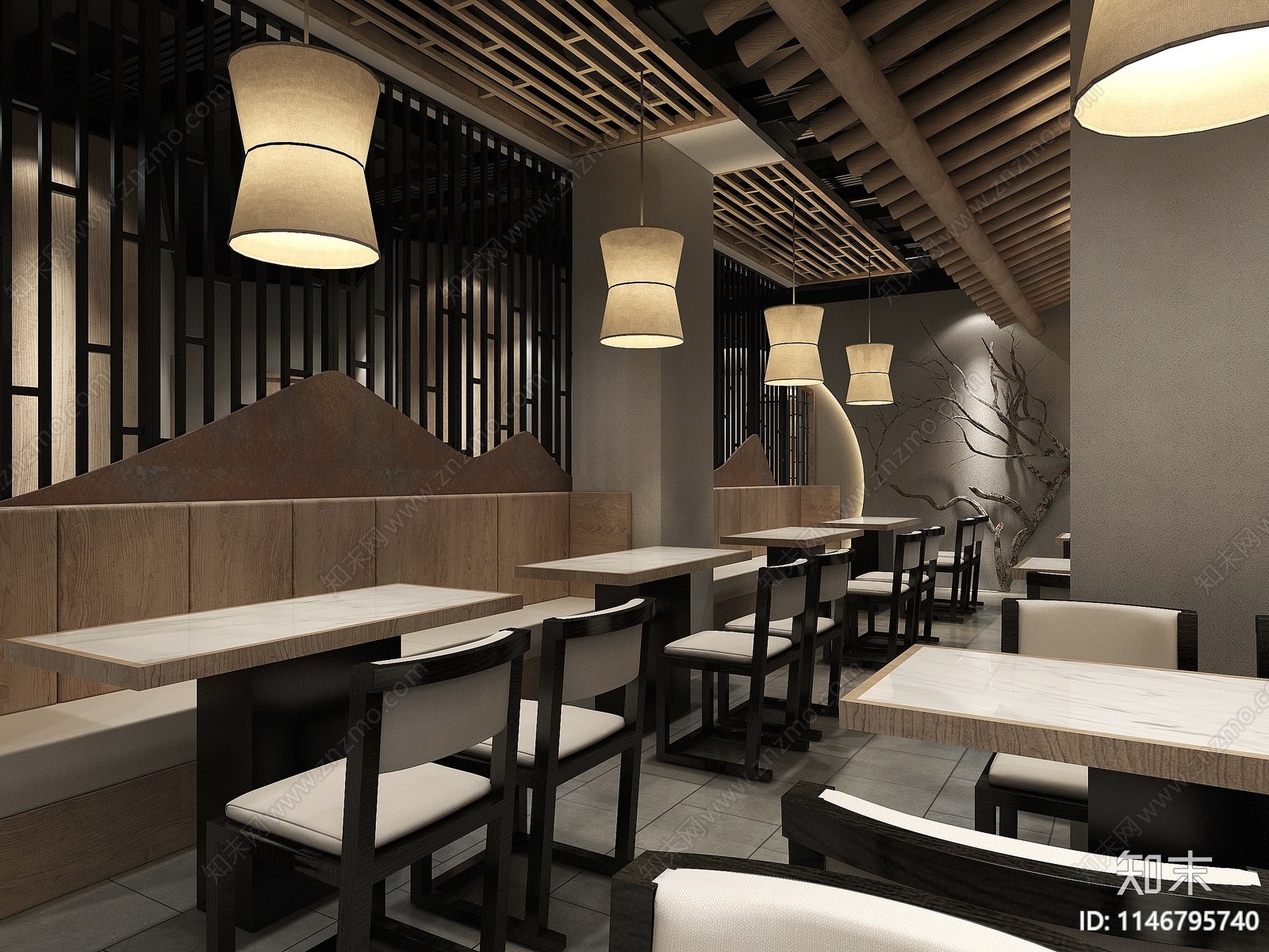 新昌妙智缘餐厅室内cad施工图下载【ID:1146795740】