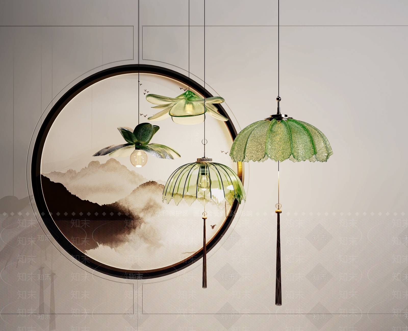 现代吊灯新中式树叶吊灯花灯3D模型下载【ID:1146796466】