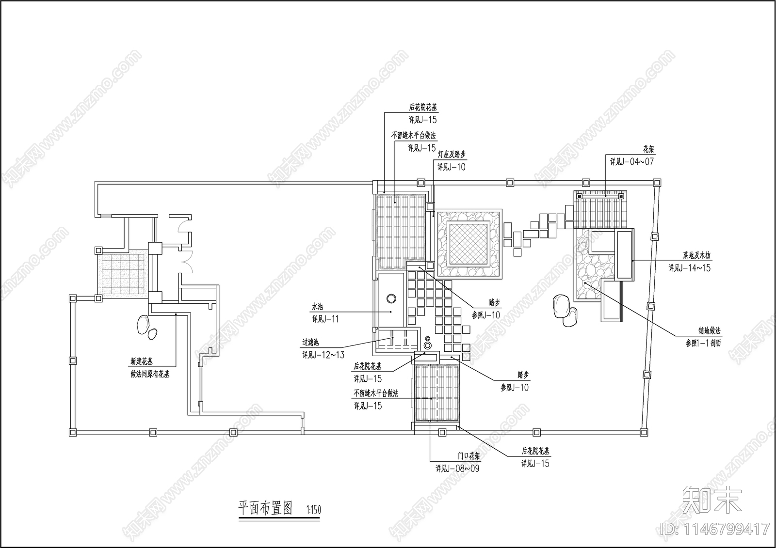 别墅庭院绿化设计cad施工图下载【ID:1146799417】